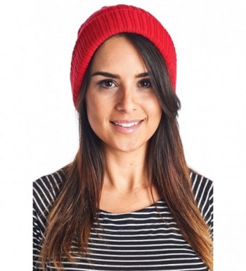 High Style Unisex Merino Wool Cashmere Stretch Cable Knit Slouch Beanie with Lining - Dark Red - CJ1297JRVET