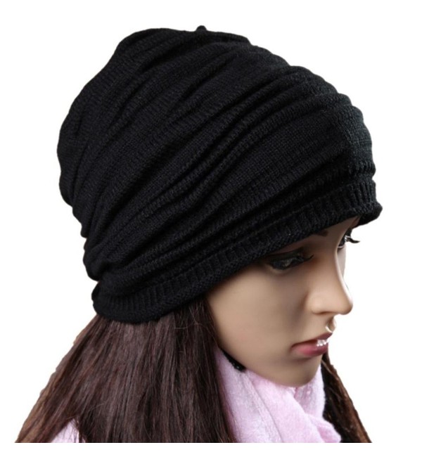 Perman Unisex Men Women Winter Hat Baggy Beanie Knit Crochet Ski Slouch Cap - Black - CJ12O680GFP