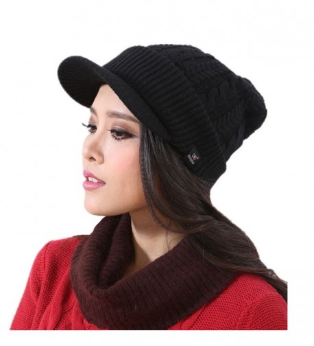 Connectyle Women's Warm Bill Winter Hats Slouchy Cable Knitted Beanie Cap with Visor - Black - CV1274YXM6Z