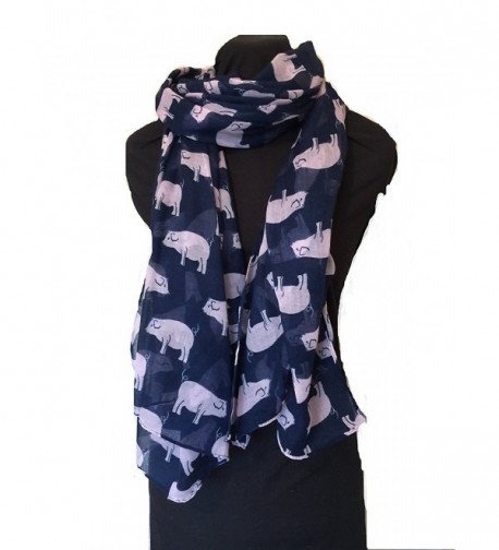 Pamper Yourself Now Women's Pig Design Scarf/ Wrap Long Scarf - Navy With Pink - C0123KDDZKR