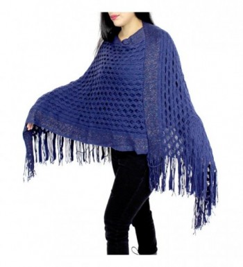 Cowl Neck Streak of Brilliance Poncho - V-neck- Navy - CY127YK81F1