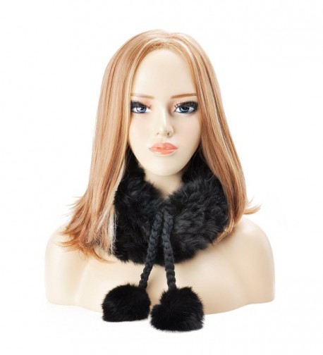 ZLYC Women Rex Rabbit Fur Two Way Use Neck Warmer Scarf Beanie Hat with Adjustable Drawstring - Black - C5125T9QG2T