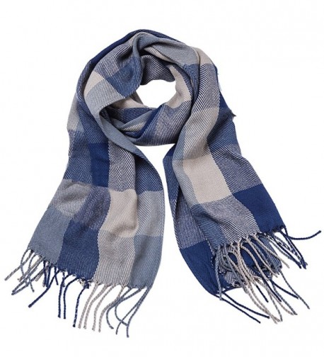 Lalago Women Winter Scarf Fashion Grid Shawl Wraps - Navy Grid - CX12N8TZOTV