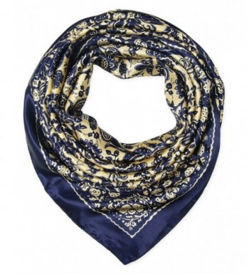 Women's Satin Square Silk Feeling Hair Scarf 35 x 35 inches 2018 New by corciova - 189 Navy and Banana Mania - CZ11JDFUXIT