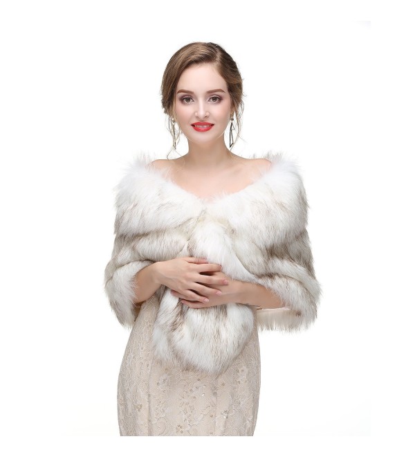 Limeng Women's Faux Fur Shawl Wraps Winter Stole Shrug for Bridal Ladies - CB1899L8NTX
