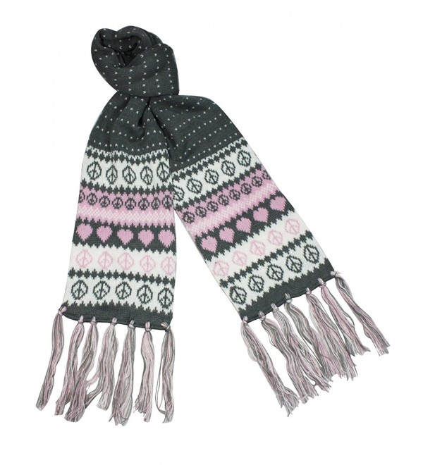 Love Peace Snow Dots Double Layer Knitted Acrylic Tassel Ends Long Scarf - Gray - CK11739LZEX