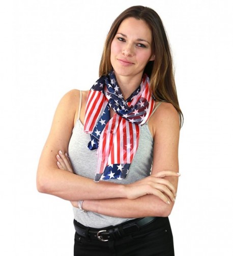 NYFASHION101 Women's Versatile American USA Flag Sheer Headwrap Scarf - Large Stars - CX12H8M5BNZ