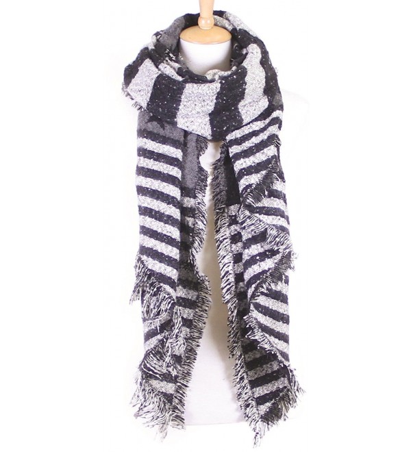 Funky Junque's Stars and Stripes USA American Flag Knit Oblong Wool Fringe Scarf - Black - CQ12MY6T8S7