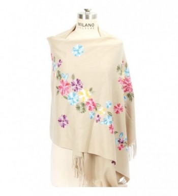 Women Scarves Floral Embroidery Tassels Cashmere Feel Scarf Wrap Shawl ...