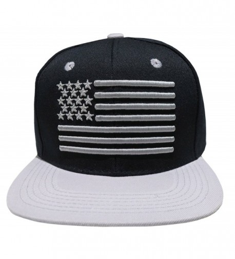 Great Cities American Flag Embroidered Flat Bill Snapback Cap Hat (Various Styles & Designs) - Black/Grey - C017YYODUNS