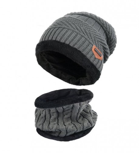 PGXT BeanieHat Scarf Set Winter Warm Fleece Lined Skull Cap and Scarf For Men Women - Dark Grey - CK1887WA3R8