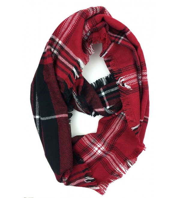 Plum Feathers Premium Plaid Print Infinity Scarf - Red-black-white - C5188UK2DHS