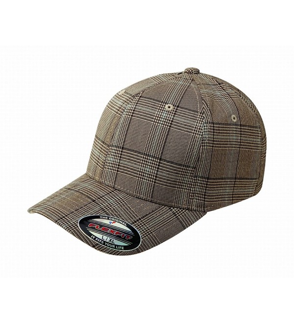 Flexfit Glen Check Plaid Hat Baseball Cap Fitted 6196 Large/Xlarge - Brown / Khaki - CX117X2FOU1