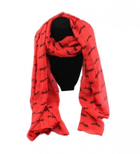 PendantScarf Soft Polyester Halloween Theme Bat Printing Long Scarf Shawl - Red - CP12NRK1SCV