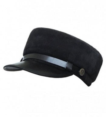 lethmik Military Cadet Hat Unisex Genuine Leather Army Camo Hats Costume - Suede Black - CM127CLZ0SD