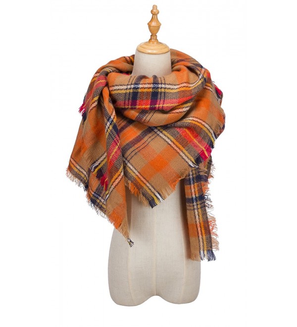 QIXING Women's Tassels Soft Plaid Tartan Scarf Winter Large Blanket Wrap Shawl - 08-orange - C71862H4HCU