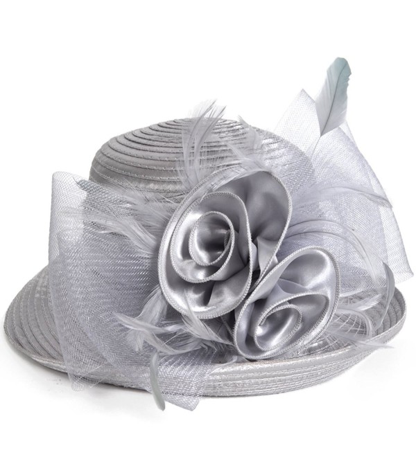 VECRY Womens Tea Party Church Baptism Kentucky Derby Dressy Hat - Silver Grey - CK17XE70MOR