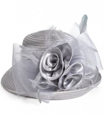 VECRY Womens Tea Party Church Baptism Kentucky Derby Dressy Hat - Silver Grey - CK17XE70MOR