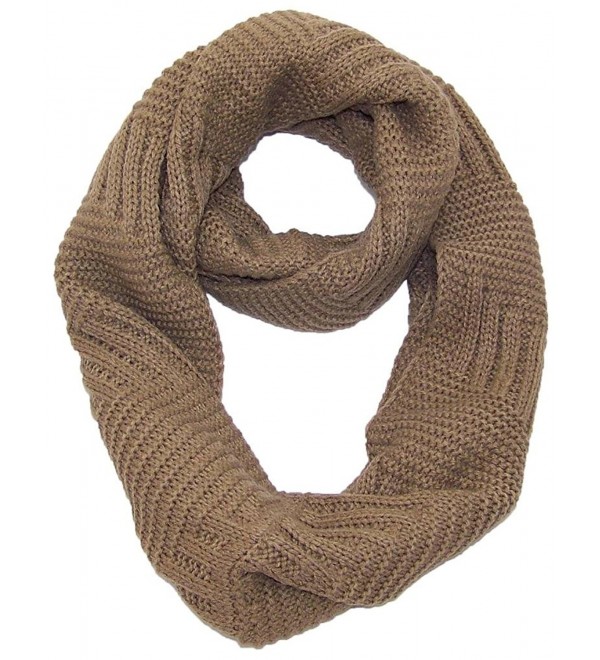 Best Winter Hats Solid Color Garter&Broken Rib Stitch Knit Infinity Scarf (One Size) - Brown - C411QDRQTMJ