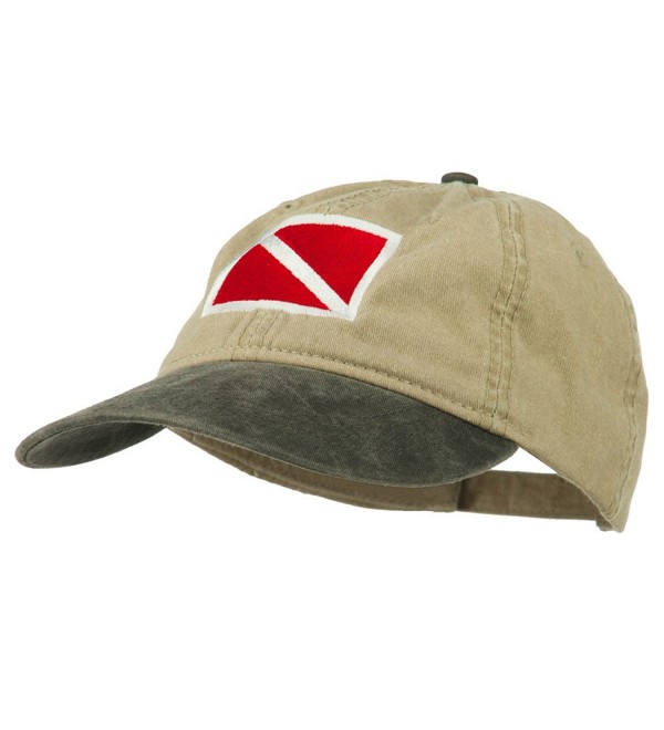 Scuba Dive Flag Embroidered Washed Pigment Dyed Cap - Black Khaki - CN11ONZ0QS1