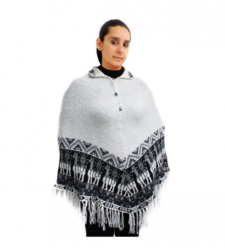 CELITAS DESIGN Poncho Pashmina Wraps crew neck alpaca wool blend made in Peru - White - CP12N3Z99BG