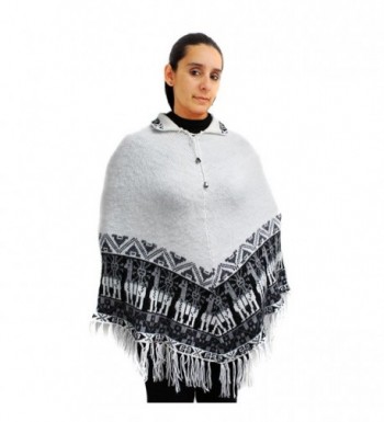 CELITAS DESIGN Poncho Pashmina Wraps crew neck alpaca wool blend made in Peru - White - CP12N3Z99BG