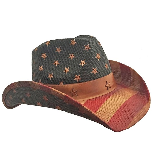 American Flag Vintage Cowboy Hat - Red White Blue - CT11ZH631CX