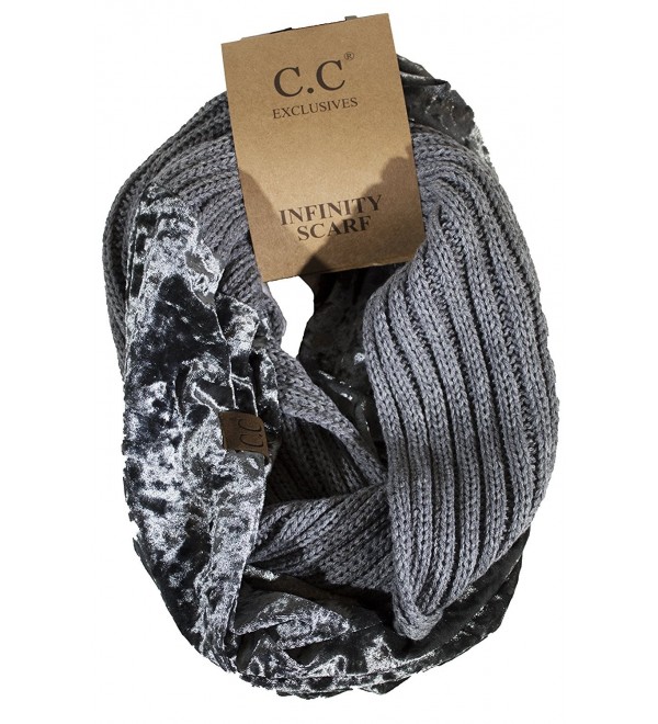 Girlie Girl Exclusive C.C Knit Crushed Velvet Infinity Scarf - Gray - CZ188N5M6U0