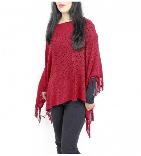 V-Neck Knitted Short Poncho - Burgundy - CI127YK8MFF