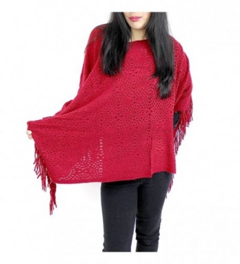 V Neck Knitted Short Poncho Burgundy