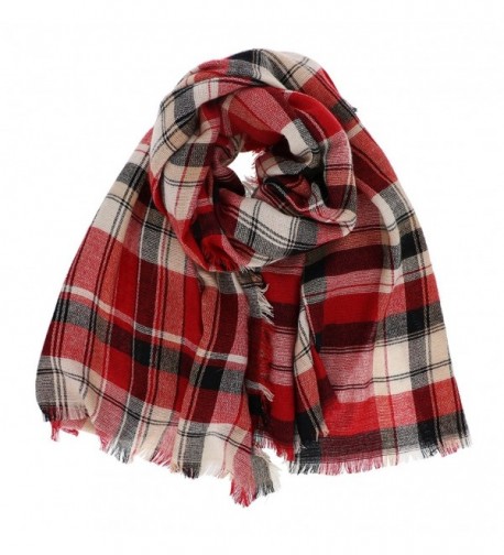 7 Seas Republic Women's Fringed Red Plaid Oblong Scarf - C21875LYGX6