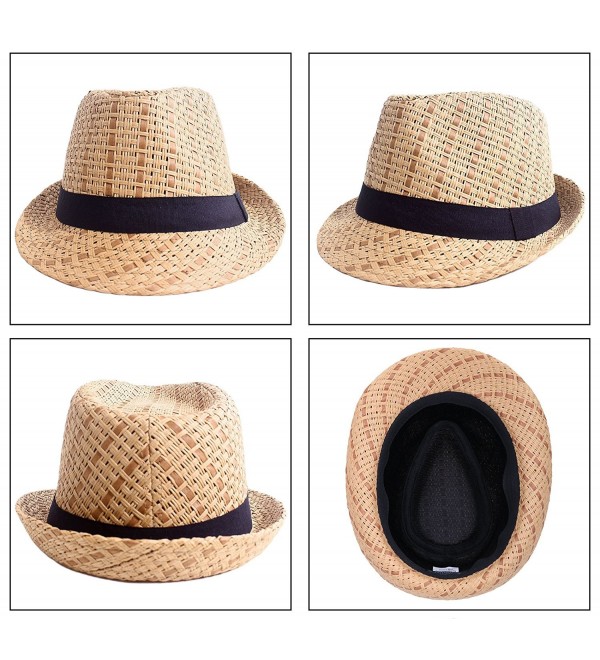 Men/Women's Summer 2 Tone Colored Straw Fedora Hat Brown/Black C11808IM6TG