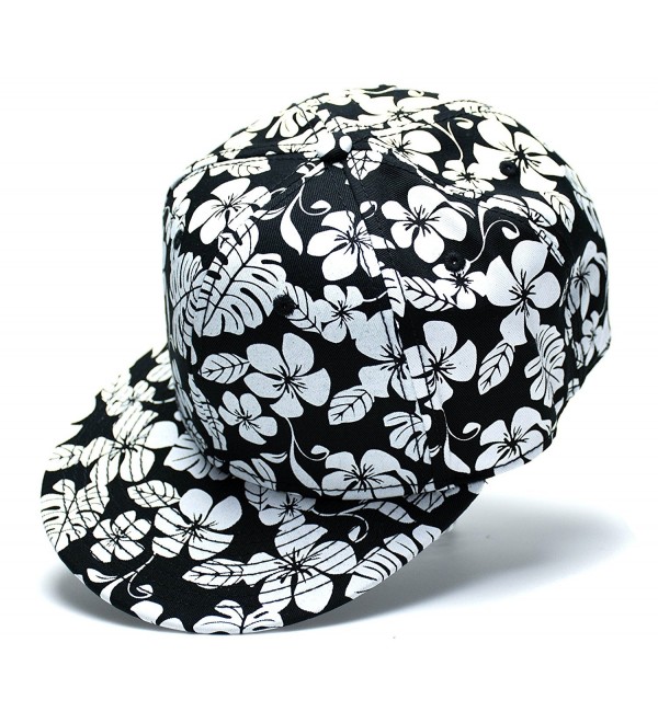WearMe Pro Womens Adjustable Hawaiian Black White Floral Snapback Hat - Black White - CW125SOJ6MR