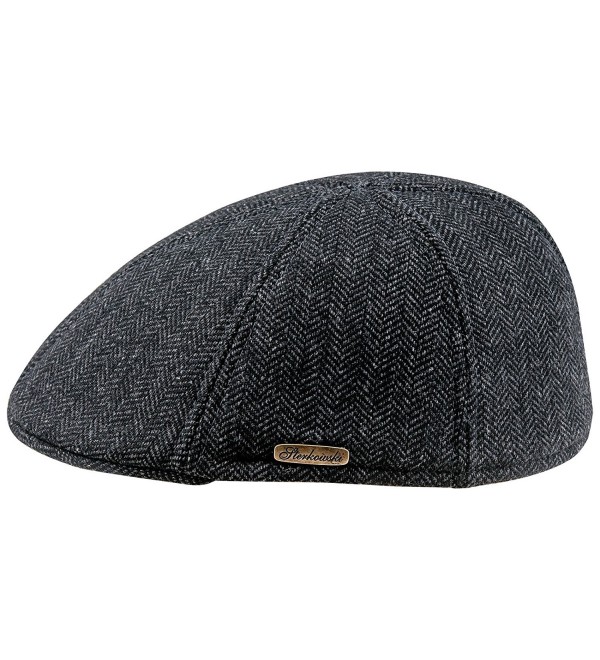 Warm Wool Blend Petersham Duckbill 6 Panel Flat Cap - Dark Grey - CZ11PAJRAY5