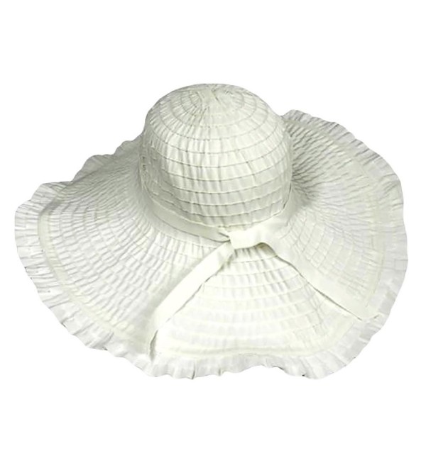 Wide Brim White Floppy Hat With Ruffled Brim - CD112X032VB