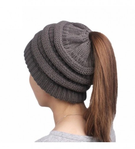 Tootu Winter Warm Soft Stretch Cable Knit Messy High Bun Ponytail Beanie Hat - I - CR1898AZEMM