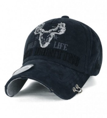 ililily WILD LIFE DEER HUNTING Embroidery Metal Piercing Ring Cotton Baseball Cap Trucker Hat - Prussian Blue - CL17Z55D3Z3