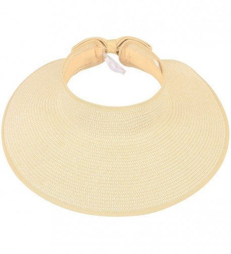 Beach Roll-Up Beach Straw Sun Visor Hat with Bow 283_Beige White Mix ...