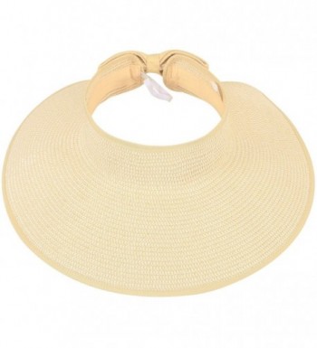 Simplicity Beach Roll-Up Beach Straw Sun Visor Hat with Bow - 283_Beige White Mix - CT11ADF92DT