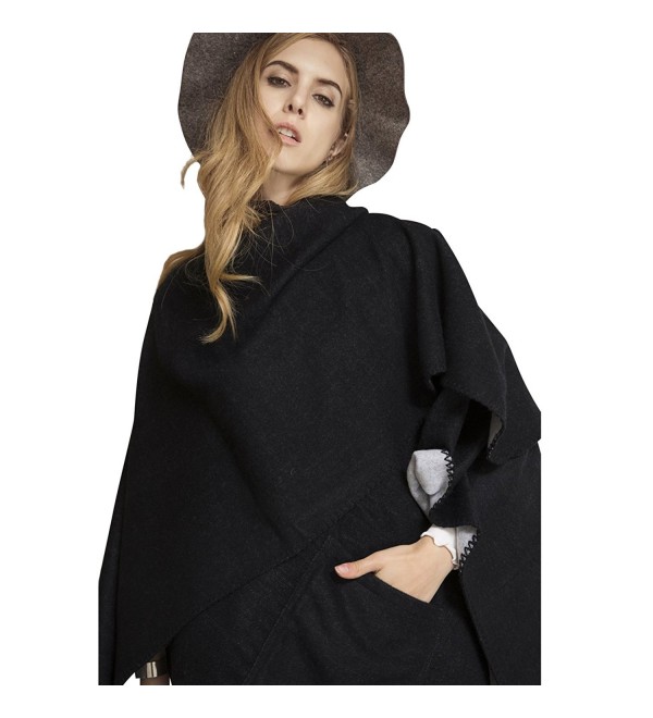 Plaid Scarf Long Scarves Blanket Warm Tartan Checked Shawl With Pocket Poncho Cape - 17005-black - CM186WE90LC