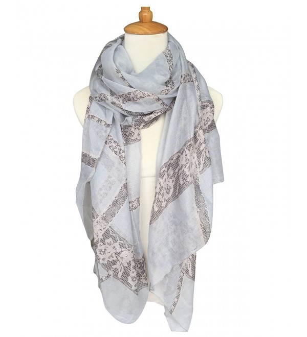 GERINLY Lightweight Shawl Wrap: Pretty Lace Stripes Print Scarves - Light Grey - CW12N1R6A58