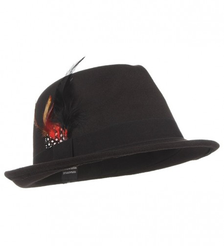 Jelord Men Wool Felt Trilby Fedora Hat Jazz Cap With Feather - Black - CY187CNISGD