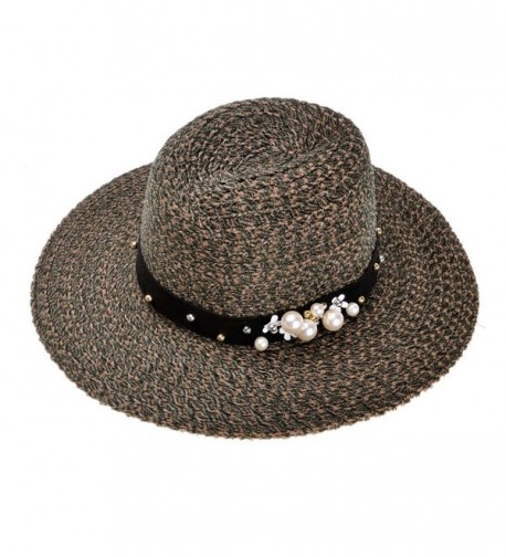 ZLYC Women Velvet Textured Fashion Elegant Pearl Fedora Floppy Hat - Khaki - CE128HS2KTR