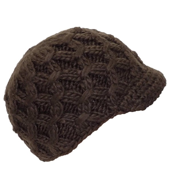 Angela & Williams Womens Knit Winter Skull Cap W/Crochet Visor (One Size) - Brown - CQ11Q2M48JB