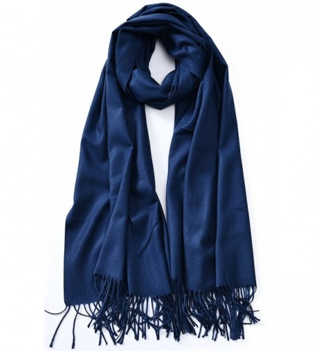 Cindy & Wendy Large Soft Cashmere Feel Pashmina Solid Shawl Wrap Scarf for Women - Navy - CW188HMOAOD