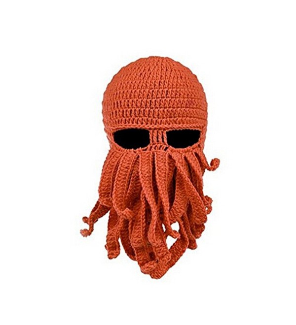 gloednApple Windproof Octopus Winter Warm Knitted Wool Beard Squid Beanie Hat Cap - Orange - CA12NE1OZR4