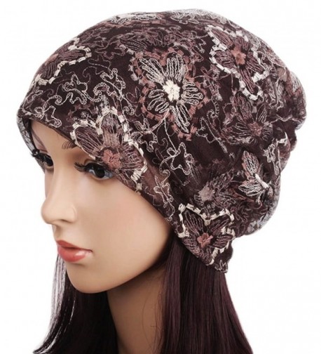 Qunson Lace Beanie Hat Cap Turban For Women - Coffee - CW124Z6GKRX