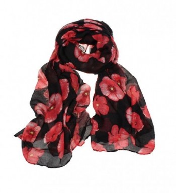 Malloom Charm Red Poppy Print Long Scarf Flower Beach Voile Wrap Ladies Stole... - Black - CH129IVB20F