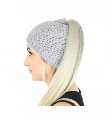 Waffle Ponytail Beanie Stretchy Knitted