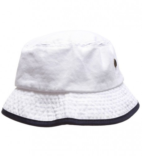 MIRMARU Summer Adventure Foldable 100% Cotton Stone-Washed Bucket Hat With Trim. - White-navy - CN183KHCRCW